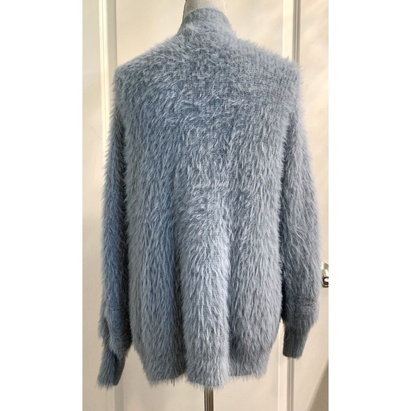 Pinch Dusty Blue Faux Fur Open Front Cardigan Sweater Sz S/M - Picture 4 of 10